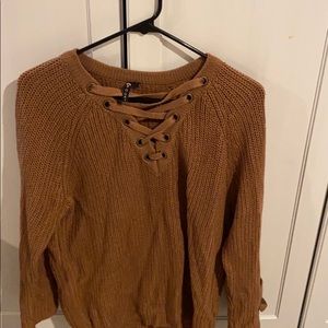Brown lace up sweater